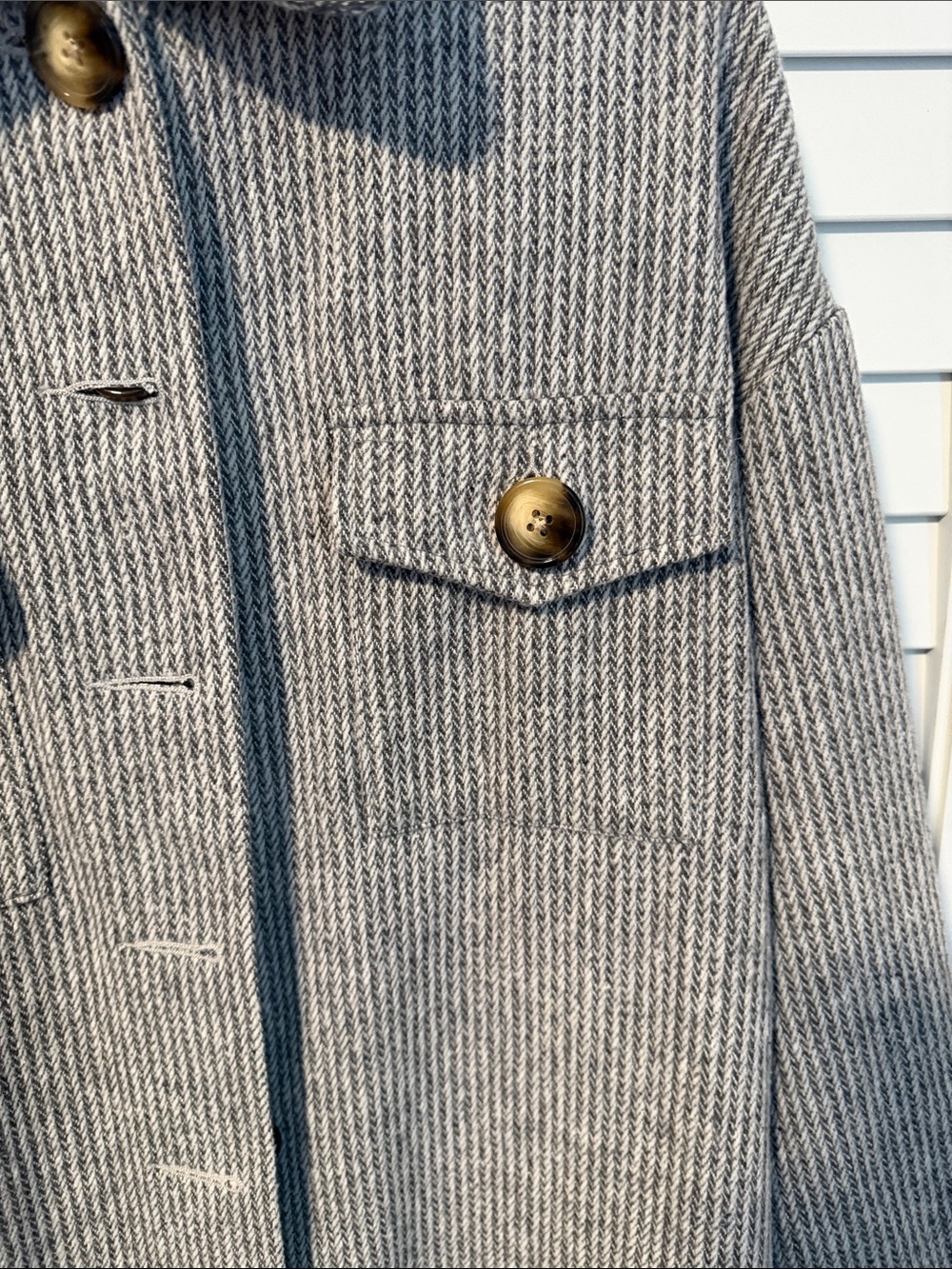 SHEIN Gray Ribbed Button-Front Long Coat - Picture 3 of 6